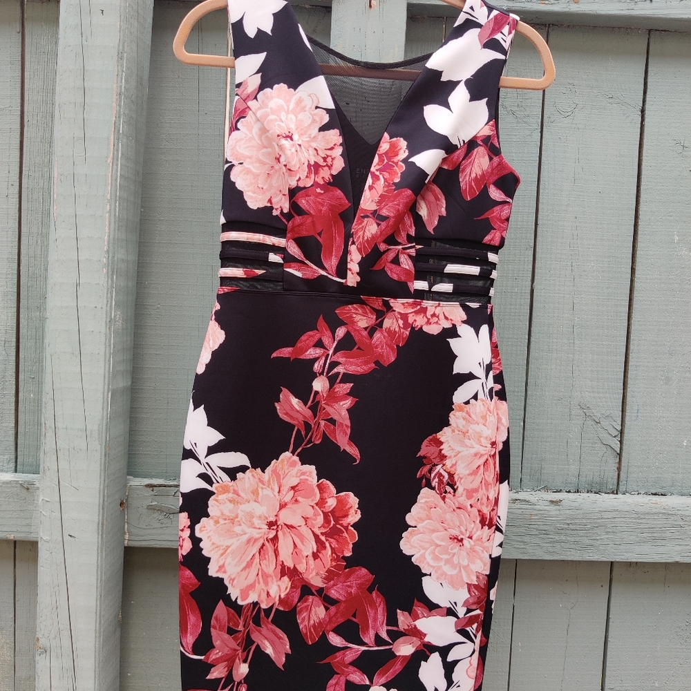 Floral black, pink, and white dress